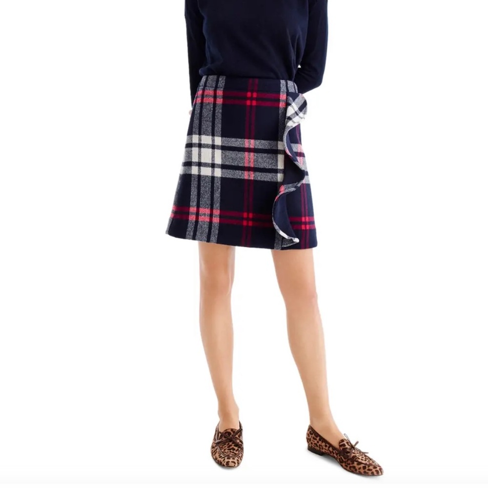 J.CREW Plaid Wool Blend Ruffle Skirt